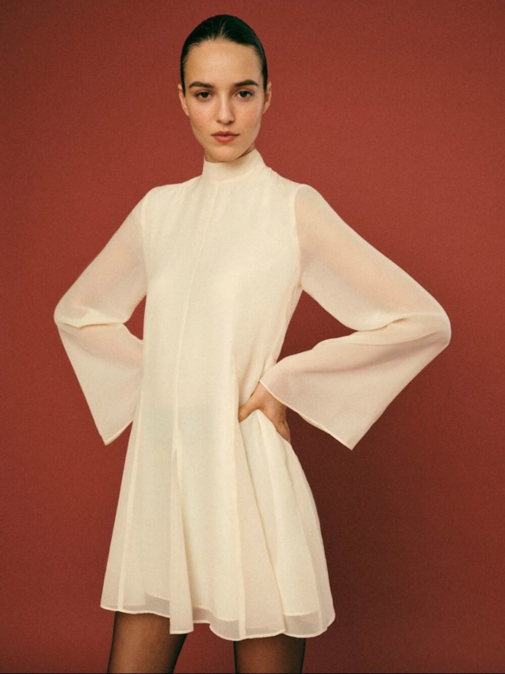 Reformation Torin Long-Sleeve Mini Dress Vanilla Cream XS